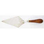 A VICTORIAN SILVER TROWEL WITH TURNED WALNUT HANDLE, 32.5CM L, LONDON 1859, INSCRIPTION ERASED