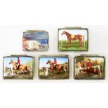 FIVE ELIZABETH II DECORATIVE SILVER AND PHOTO ENAMELLED MINIATURE BOXES, LARGEST 3.5CM W,