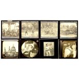 A COLLECTION OF 3.25 X 3.25" GLASS MAGIC LANTERN SIDES, LATE 19TH AND EARLY 20TH C, THE SUBJECTS