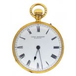 AN 18CT GOLD KEYLESS LEVER LADY'S WATCH, JOHN BENNETT LONDON No 15466 with three quarter plate