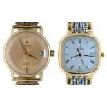 AN OMEGA GOLD PLATED AND STAINLESS STEEL CUSHION SHAPED GENTLEMAN'S WRISTWATCH DEVILLE, MAKER'S