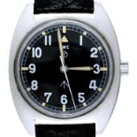 A CWC STAINLESS STEEL BRITISH MILITARY ISSUE WRISTWATCH, CASE BACK MARKED BROAD ARROW, NUMBERS AND