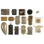 SIXTEEN BRASS, PLATED, GUNMETAL AND OTHER VESTA CASES including combination vesta and sovereign