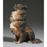 A COLD PAINTED BRONZE COLLIE DOG NOVELTY INKWELL, PROBABLY VIENNESE, 19TH/EARLY C the head forming