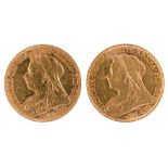 GOLD COINS. SOVEREIGN 1896M & 1898M VF-EF (2)++++