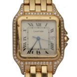 A CARTIER DIAMOND SET 18CT GOLD QUARTZ WRISTWATCH No 127000M/002457, maker's bracelet and