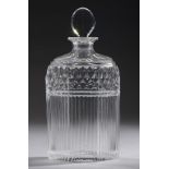 A REGENCY PRISM CUT GLASS CANTED SPIRIT DECANTER AND STOPPER, C1820 25cm h++Good condition