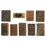 NINE VICTORIAN TREEN VESTA CASES, C1870-1900 including a Scottish souvenir or Mauchline ware Go to