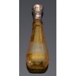 A GOLD MOUNTED BOHEMIAN AMBER FLASHED GLASS SCENT BOTTLE, C1860 of slender tapered octagonal shape