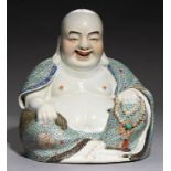 A CHINESE FAMILLE ROSE FIGURE OF BUDAI, 20TH C 29.5cm h, impressed commendation marks