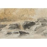 DAVID COX, OWS (1783-1859) A ROCK STREWN TORRENT pencil and wash, 17.,5 x 26.5cm and an unframed
