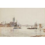 ALFRED JOHN BENNETT (1861-C1923) WESTMINSTER FROM VAUXHALL signed, dated Bank Holiday Augst 31 '96