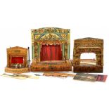 THREE ENGLISH TOY THEATRES, C EARLY AND MID 20TH C of wooden construction with hand coloured,