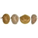 FOUR VICTORIAN NICKEL PLATED OR BRASS SHELL NOVELTY VESTA CASES, LATE 19TH C 5cm h++Minor wear to