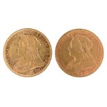 GOLD COINS. SOVEREIGN 1894 & 1894M VF-EF (2)++++