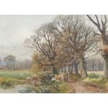 HENRY CHARLES FOX, RBA (1860-1929) A DROVER ON A COUNTRY LANE signed and dated 1925, watercolour,