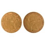 GOLD COINS. SOVEREIGN 1875M & 1884M ST GEORGE REVERSE F-VF (2)++++