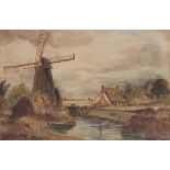 DAVID COX THE YOUNGER, ARWS (1809-1885) A WINDMILL signed, watercolour, 26 x 40cm++Good condition,