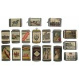 EIGHTEEN CELLULOID AND METAL PICTORIAL, ARMORIAL AND ADVERTISING VESTA CASES, LATE 19TH AND EARLY