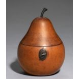 A GEORGE III FRUITWOOD TEA CADDY IN THE FORM OF A PEAR, C1800 steel lock and oval keyplate, 15cm