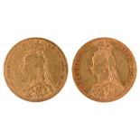 GOLD COINS. SOVEREIGN 1889 & 1891M F and gVF (2)++++