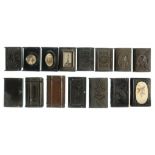 FIFTEEN ENGLISH, FRENCH AND OTHER VULCANITE VESTA CASES, LATE 19TH AND EARLY 20TH C including book