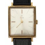 A ROLEX TUDOR 18CT GOLD RECTANGULAR GENTLEMAN'S WRISTWATCH Ref 32547626 x 29cm, numbered on caseback