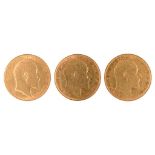 GOLD COINS. SOVEREIGN 1902, 1903P & 1904S VF (3)++++