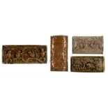 THREE PLATED BRASS VESTA CASES INSET WITH ELECTROTYPE RELIEFS, LATE 19TH C including one with a