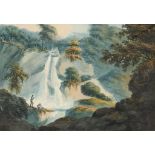 WILLIAM PAYNE (1760-1830) A WATERFALL watercolour, 21.5 x 31cm and English School, late 19th c