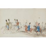 JEAN BAPTISTE HILAIRE (1753-1822) OTTOMAN CAVALRY bears signature, watercolour, 18.5 x 28.5cm ++