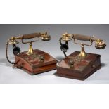 A PAIR OF STERLING TELEPHONE & ELECRIC CO LTD WALNUT AND BRASS DESK INTERCOM TABLE TELEPHONES, M.