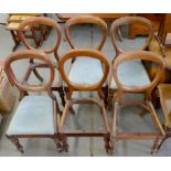 A SET OF SIX VICTORIAN MAHOGANY BALLOON BACK DINING CHAIRS, THREE CHAIRS LACKING SEATS