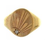 A 9CT GOLD SIGNET RING SET WITH A DIAMOND, MAKER'S MARK A&CO, BIRMINGHAM, 4.2G, SIZE K ++GOOD