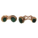 A PAIR OF CARVED MALACHITE & GOLD CUFFLINKS, UNMARKED, 6G ++GOOD CONDITION