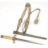 A GERMAN, THIRD REICH, ARMY DAGGER AND SHEATH WITH METAL MOUNTED BULLION THREAD HANGER AND KNOT,