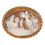 A SHELL CAMEO BROOCH IN NEO-CLASSICAL STYLE, UNMARKED, W 53MM, 16.9G ++GOOD CONDITION