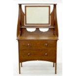 AN ARTS & CRAFTS OAK DRESSING TABLE, C1910 WITH OXIDISED BRASS RING HANDLES, 144 CM H; 48 X 83CM ++