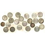 ENGLISH SILVER COINS. HALFCROWNS, MAINLY GEORGE V AND VI, SEVERAL ALMOST EF (20) AND TWO OTHER