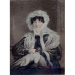 ENGLISH SCHOOL, 19TH C, PORTRAIT MINIATURE OF A LADY, WATERCOLOUR, TRADITIONALLY IDENTIFIED AS MRS