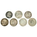 ENGLISH SILVER COINS, COMPRISING BANK TOKEN, THREE SHILLINGS 1811, DOUBLE FLORIN 1887 AND CROWN