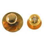 TWO 18CT GOLD DRESS STUDS. ONE WITH A GYPSY SET DIAMOND, 3.4G