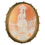 A SHELL CAMEO BROOCH IN GOLD, MARKED 9CT, 50 X 40 MM, 11.7G