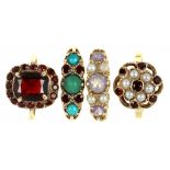 FOUR GEM SET RINGS IN GOLD, 13.1G, SIZES L-M