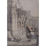 ATTRIBUTED TO SAMUEL PROUT, RUINS WITH FIGURES, WATERCOLOUR, EARLY 19TH C, 25 X 18CM