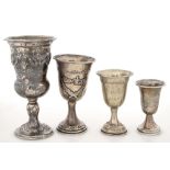 JUDAICA. FOUR VARIOUS CONTINENTAL SILVER GOBLETS, LARGEST 14CM H, EARLY 20TH C, 6OZS