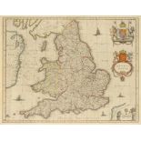 BLAEU (WILLEM JANSZOON) MAP OF ENGLAND AND WALES 1649, handcoloured, 40 x 51cm, J Blaeu two maps