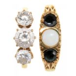 TWO GEM SET RINGS IN 9CT GOLD, 4.9G, SIZES K, L++GOOD CONDITION