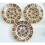 SIX ROYAL CROWN DERBY IMARI PATTERN PLATES, 21CM D, PRINTED MARK