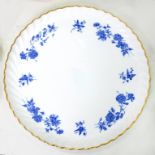 A MINTONS SPIRALLY FLUTED BLUE AND WHITE TRAY WITH GILT RIM, 41.5CM D, PRINTED MARK, C1900